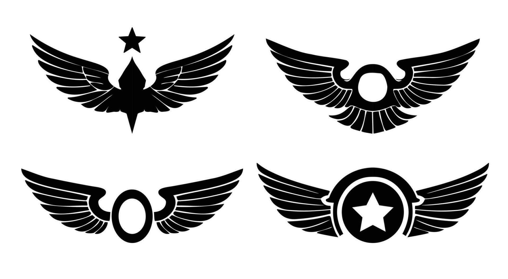 conjunto de negro alas iconos alas insignias alas silueta diseño elementos vector