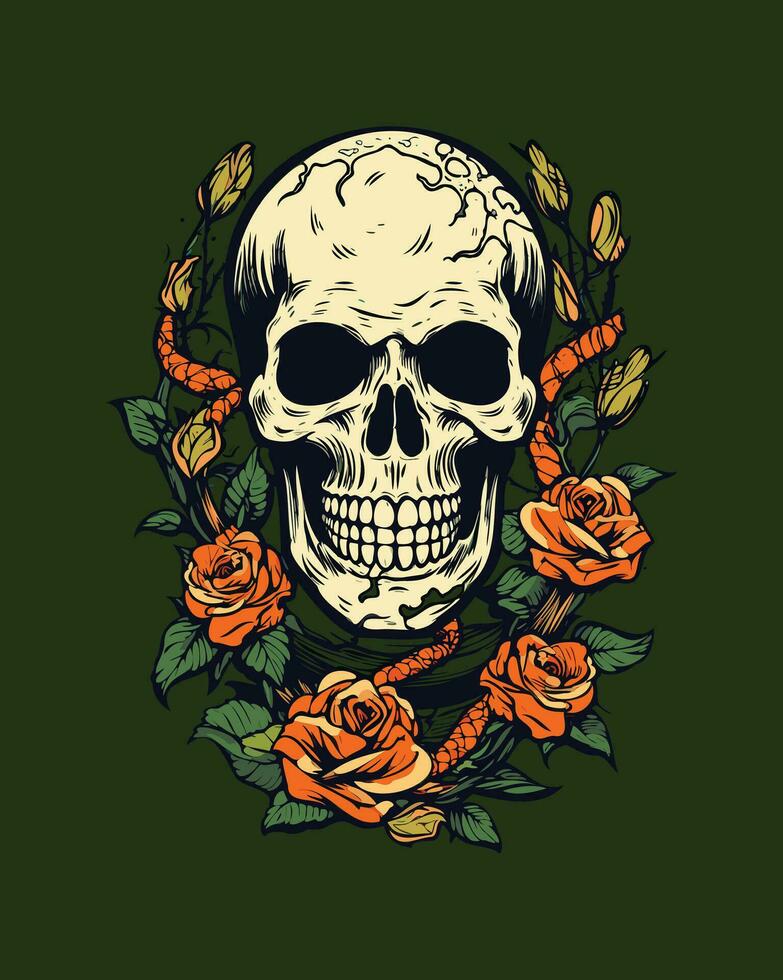 Skulls and roses vector illustration on Isolated background