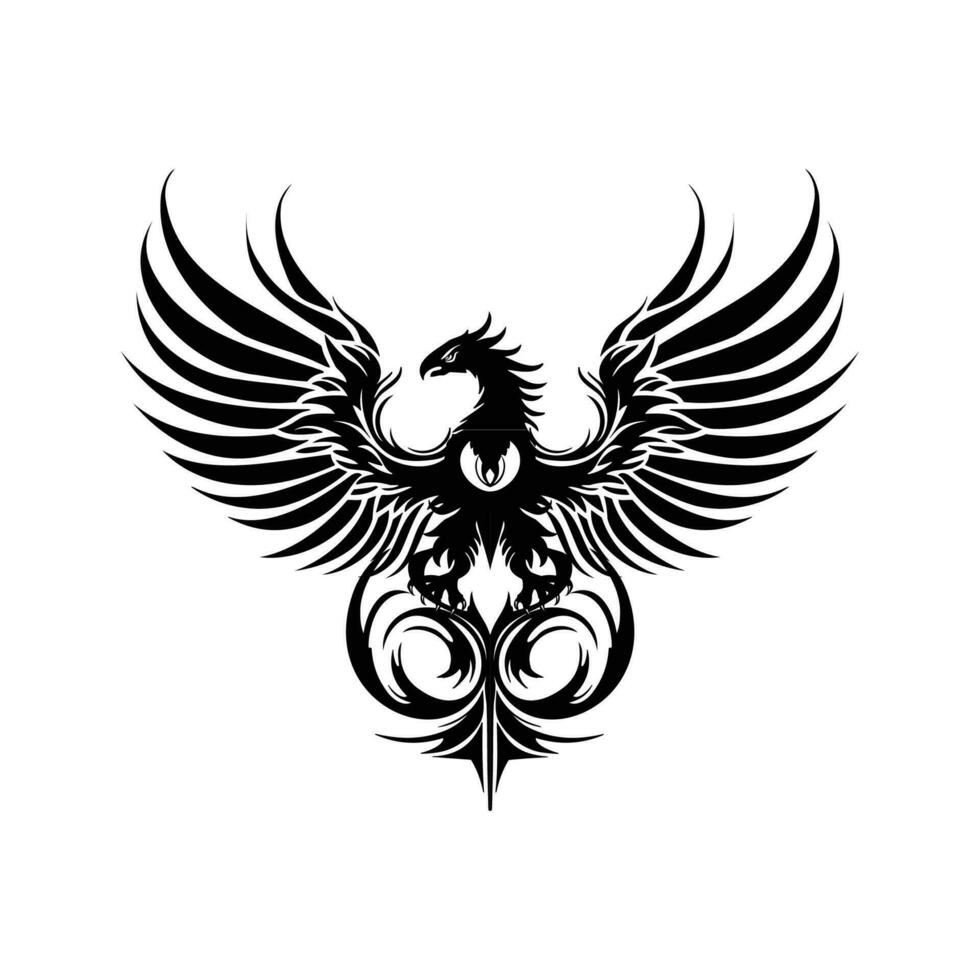 Symmetry of Wings Eagle silhouette isolated on white background tattoo or print design vector