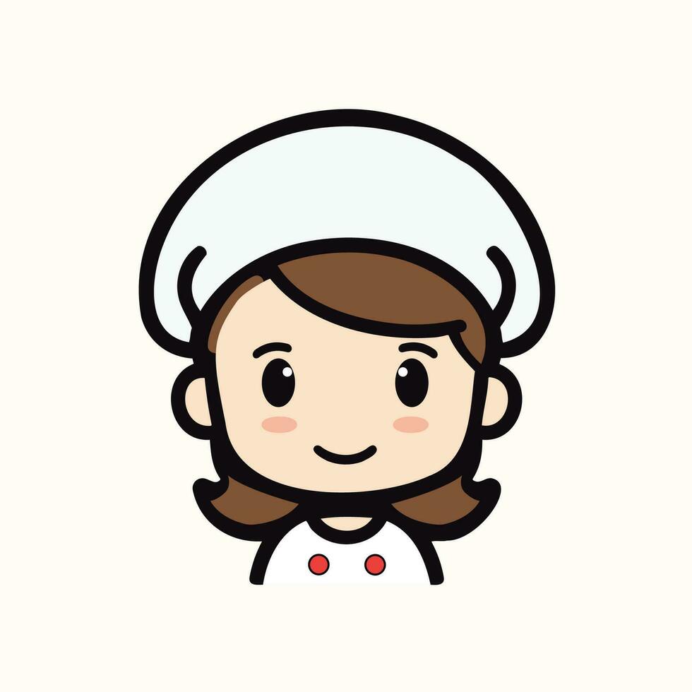 linda y alegre cocinero un dibujos animados vector de cocinero mujer con un blanco sombrero y uniforme