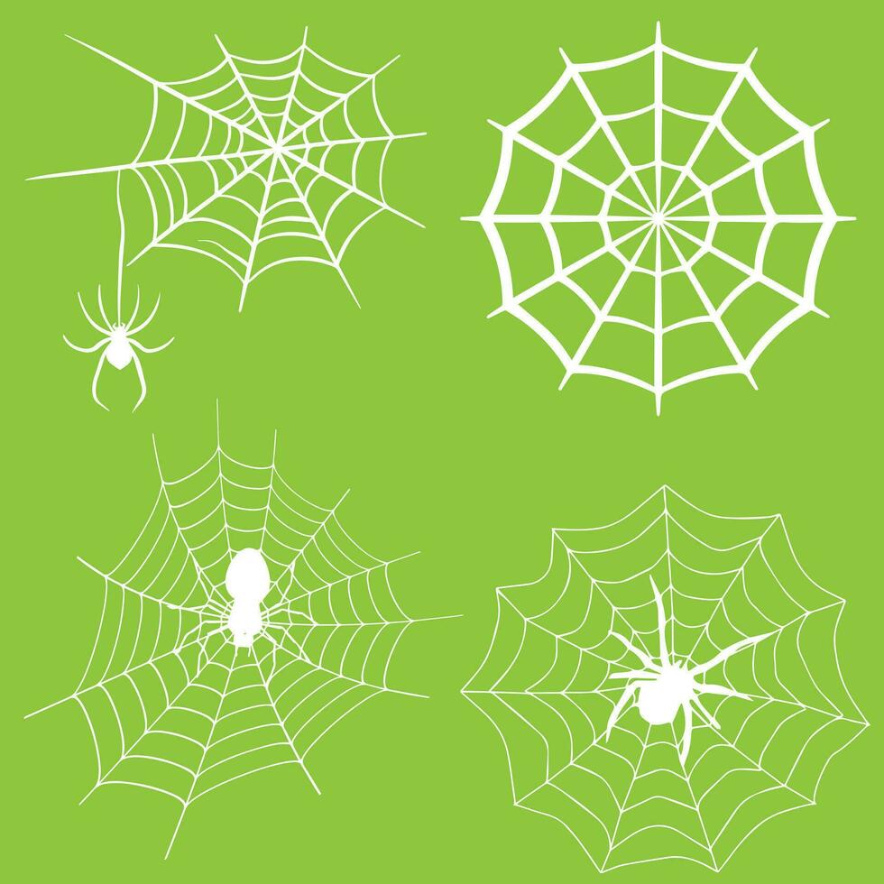 araña web conjunto aislado en oscuro antecedentes. escalofriante Víspera de Todos los Santos telarañas con arañas contorno vector ilustración