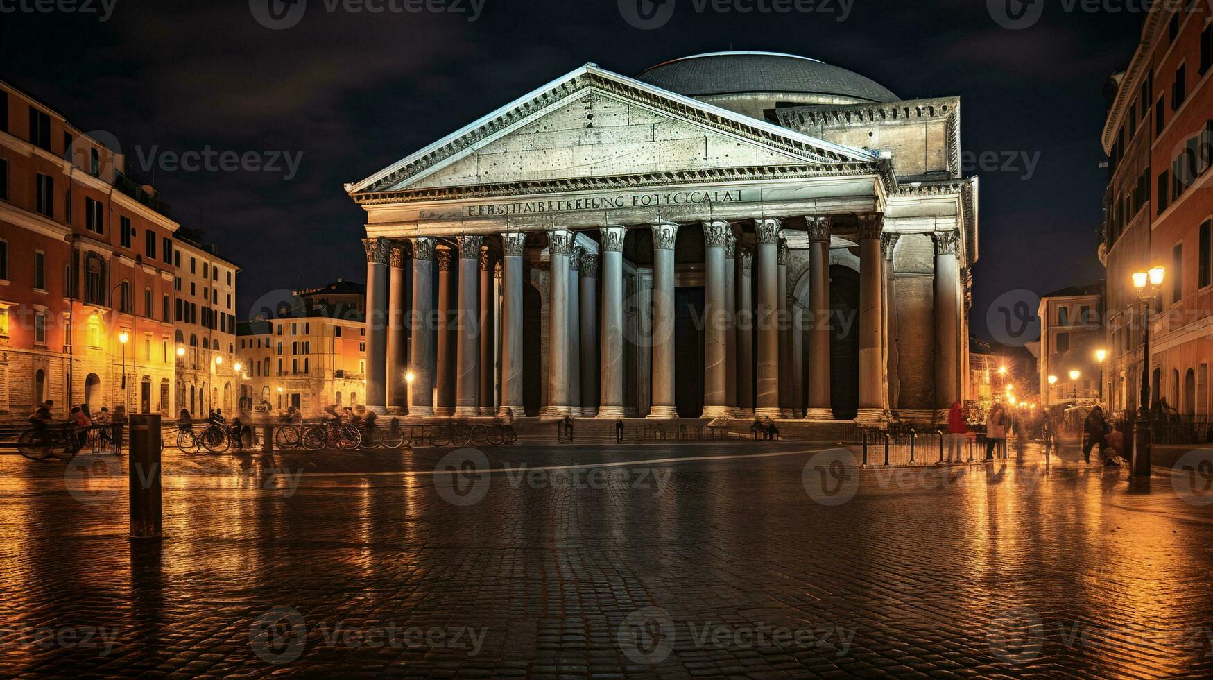 Night view of Pantheon. Generative AI photo