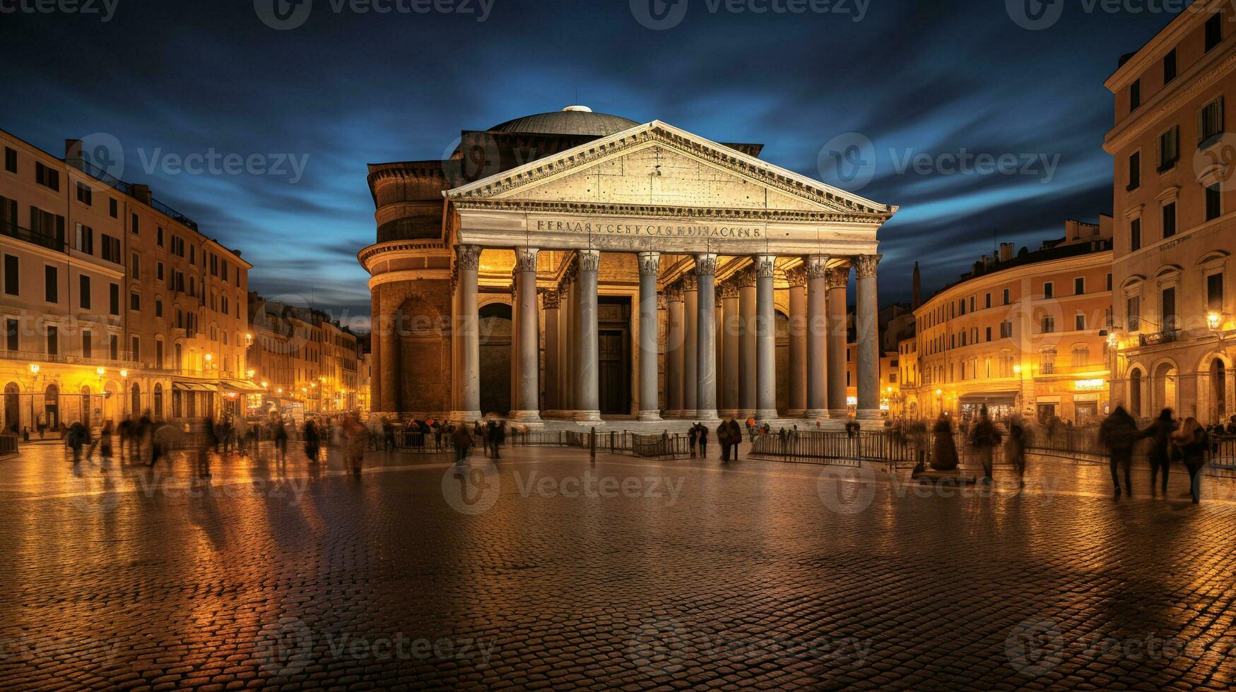 Night view of Pantheon. Generative AI photo