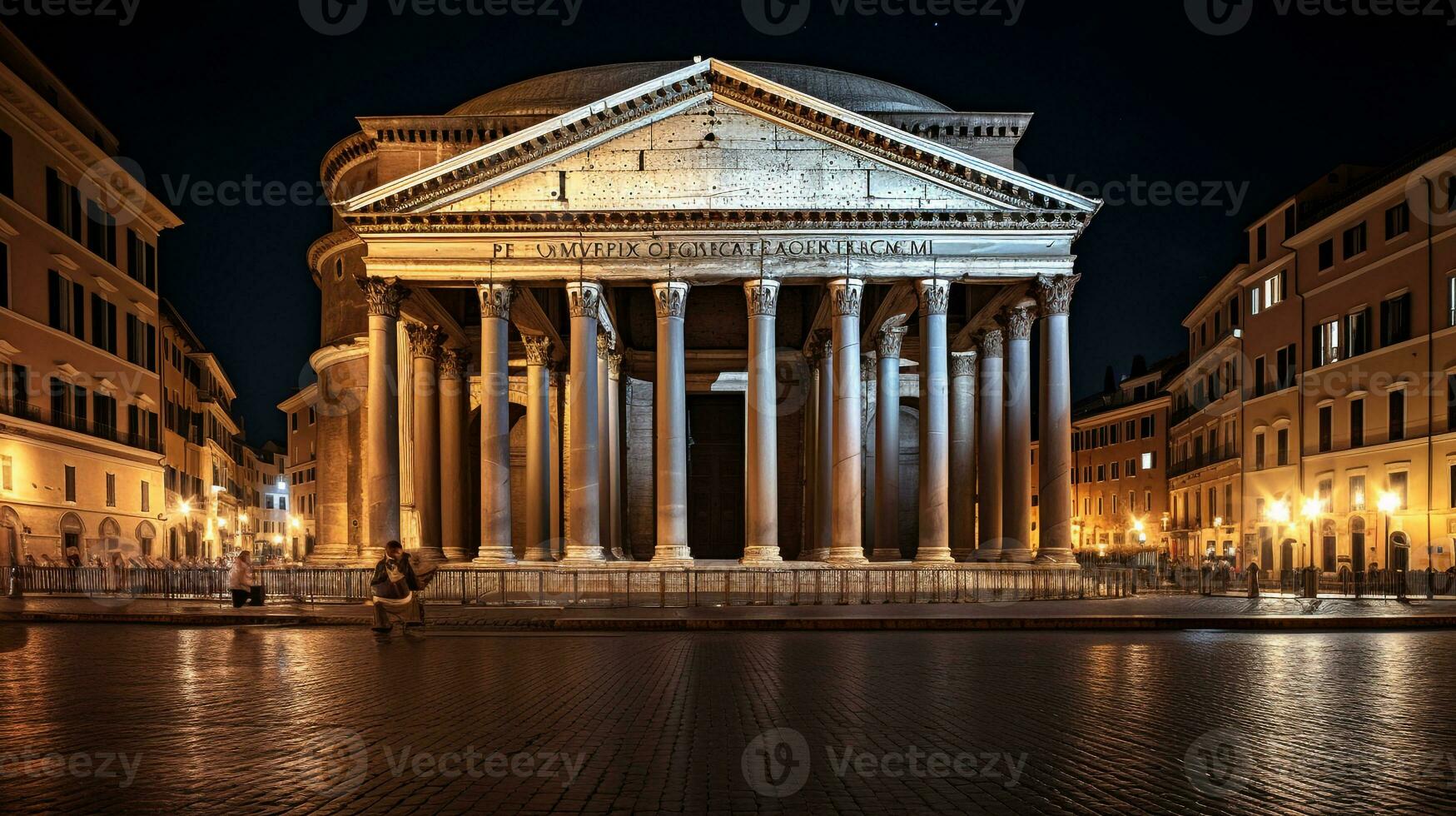 Night view of Pantheon. Generative AI photo