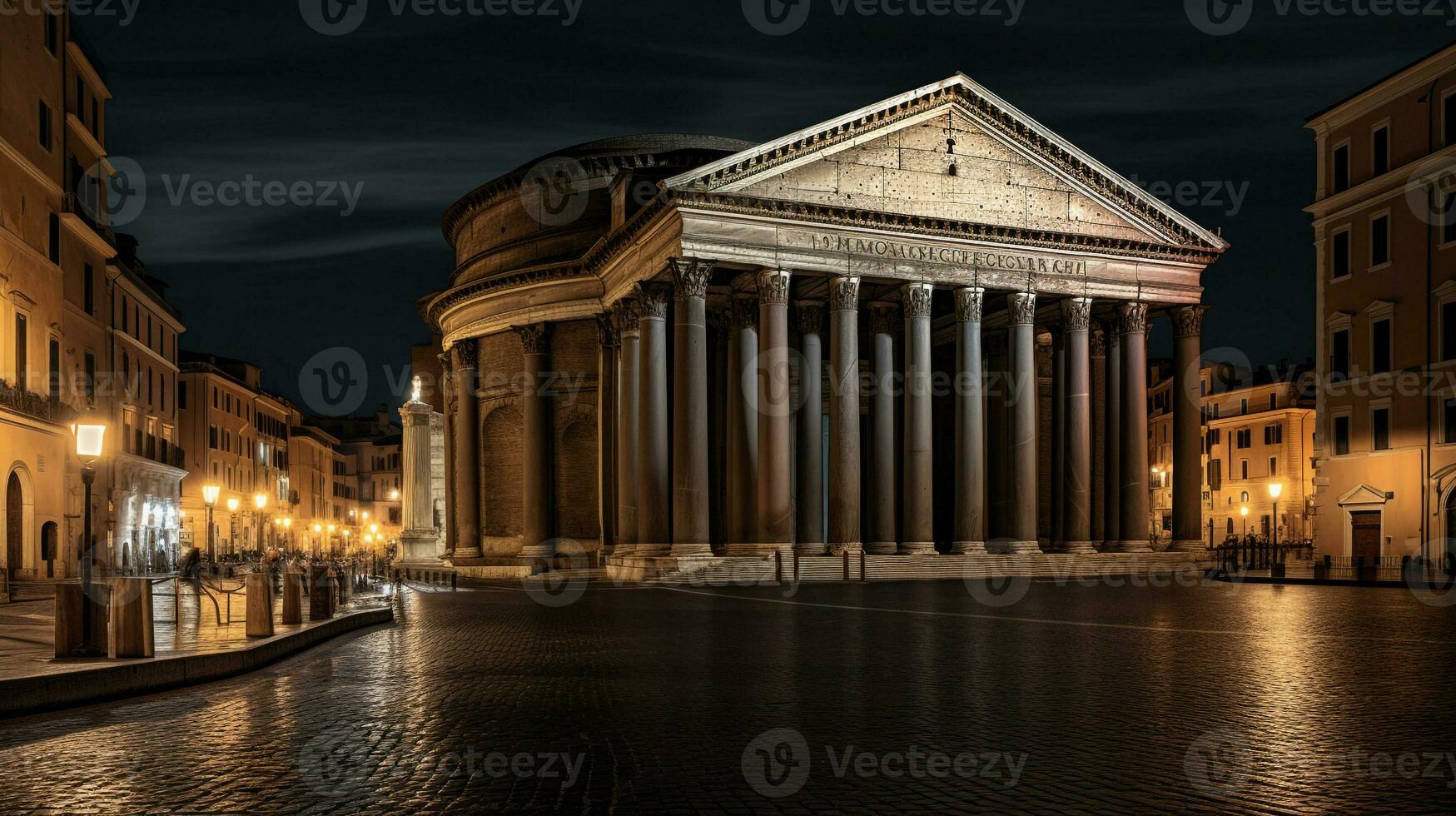 Night view of Pantheon. Generative AI photo