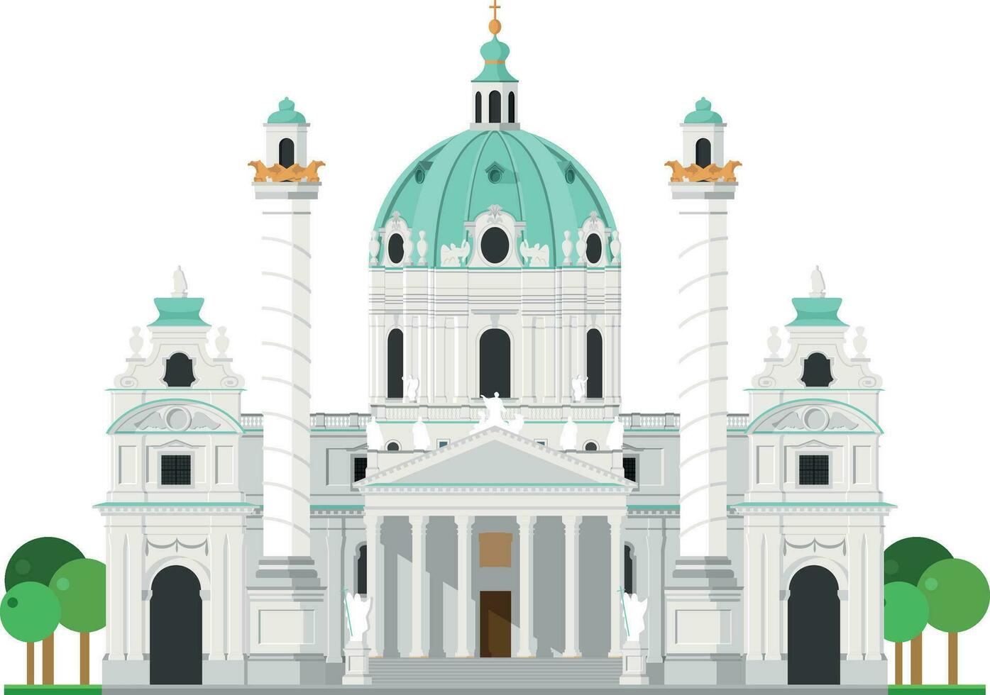 St. Charles Church, Vienna, Austria. Isolated on white background vector illustration.