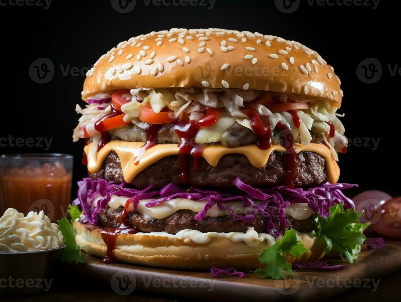 Large burger with large cheese and onion AI Generative photo
