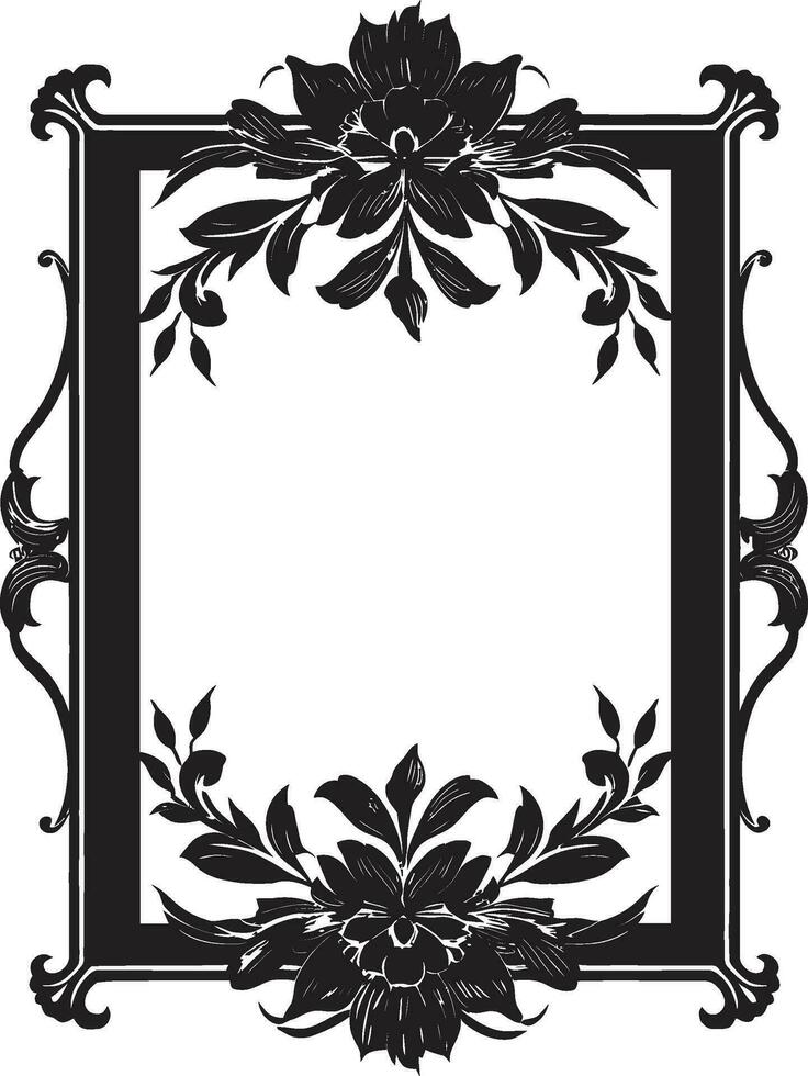 Noble Blossoms Royal Black Vector Decorative Artistry Opulent Petals Monochromatic Floral Craft in Vector