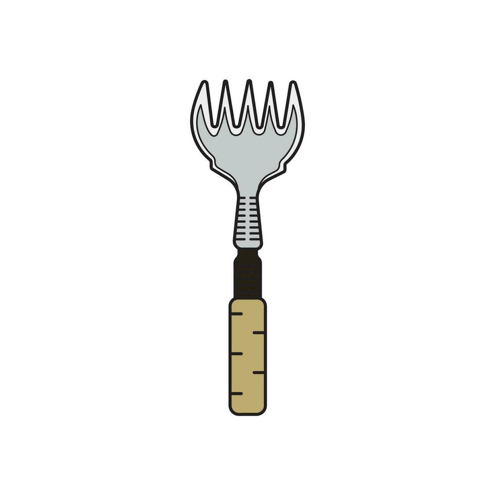 Kids drawing Cartoon Vector illustration oyster fork wooden handle Isolated in doodle style
