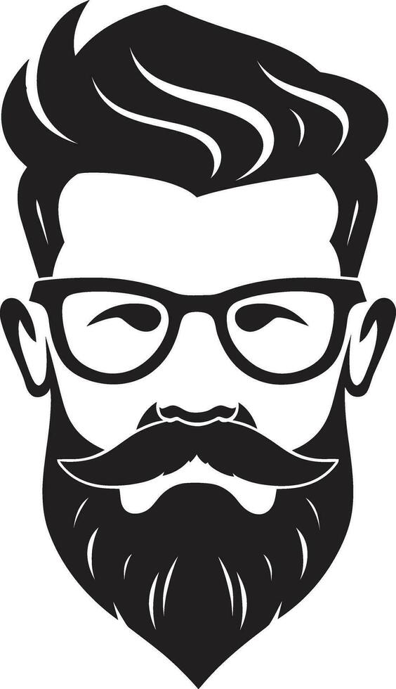 Whiskered Maverick Monochrome Vector Art Celebrating Indie Vibes Retro Resurgence Black Vector Portrait of Hipster Chic