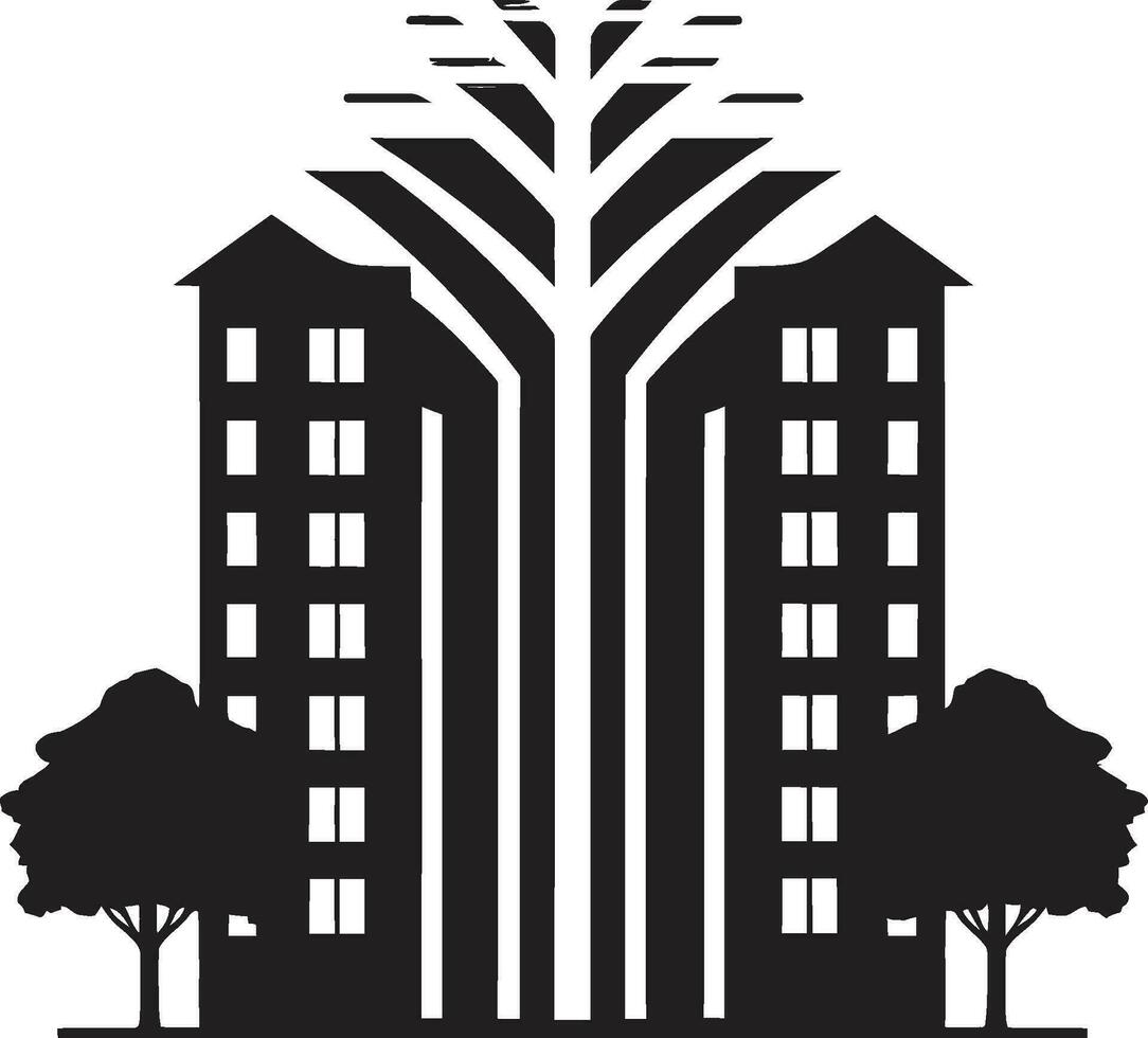 Sculpted in Shadows Monochrome Vector Majesty Glass Towers in Nightfall Black Vector Art