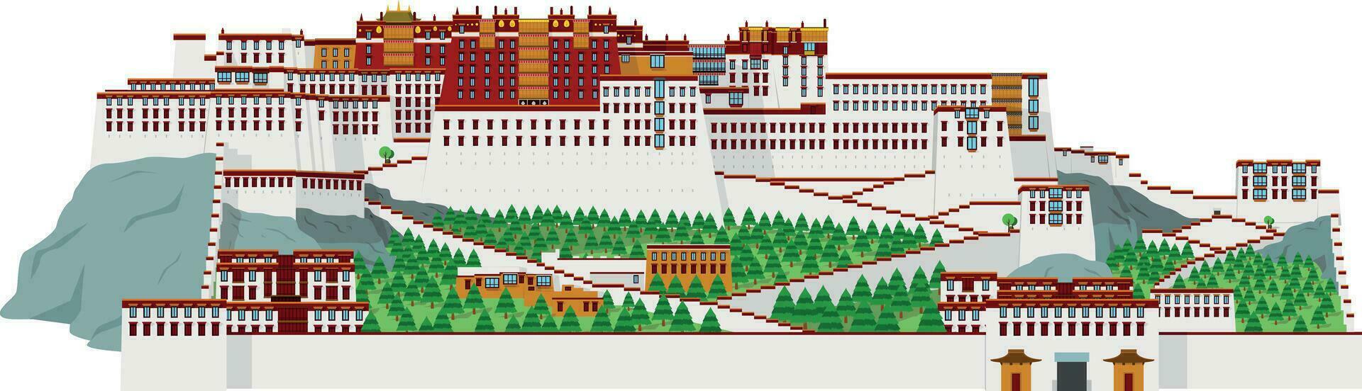 Potala palacio, lasha, Tíbet, porcelana. aislado en blanco antecedentes vector ilustración.