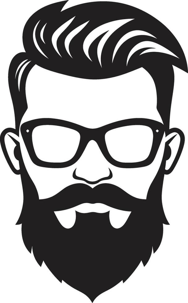 Retro Chic Black Vector Depiction of Bearded Cool Hipster Haven Monochromatic Vector Showcasing Crafted Eclecticism