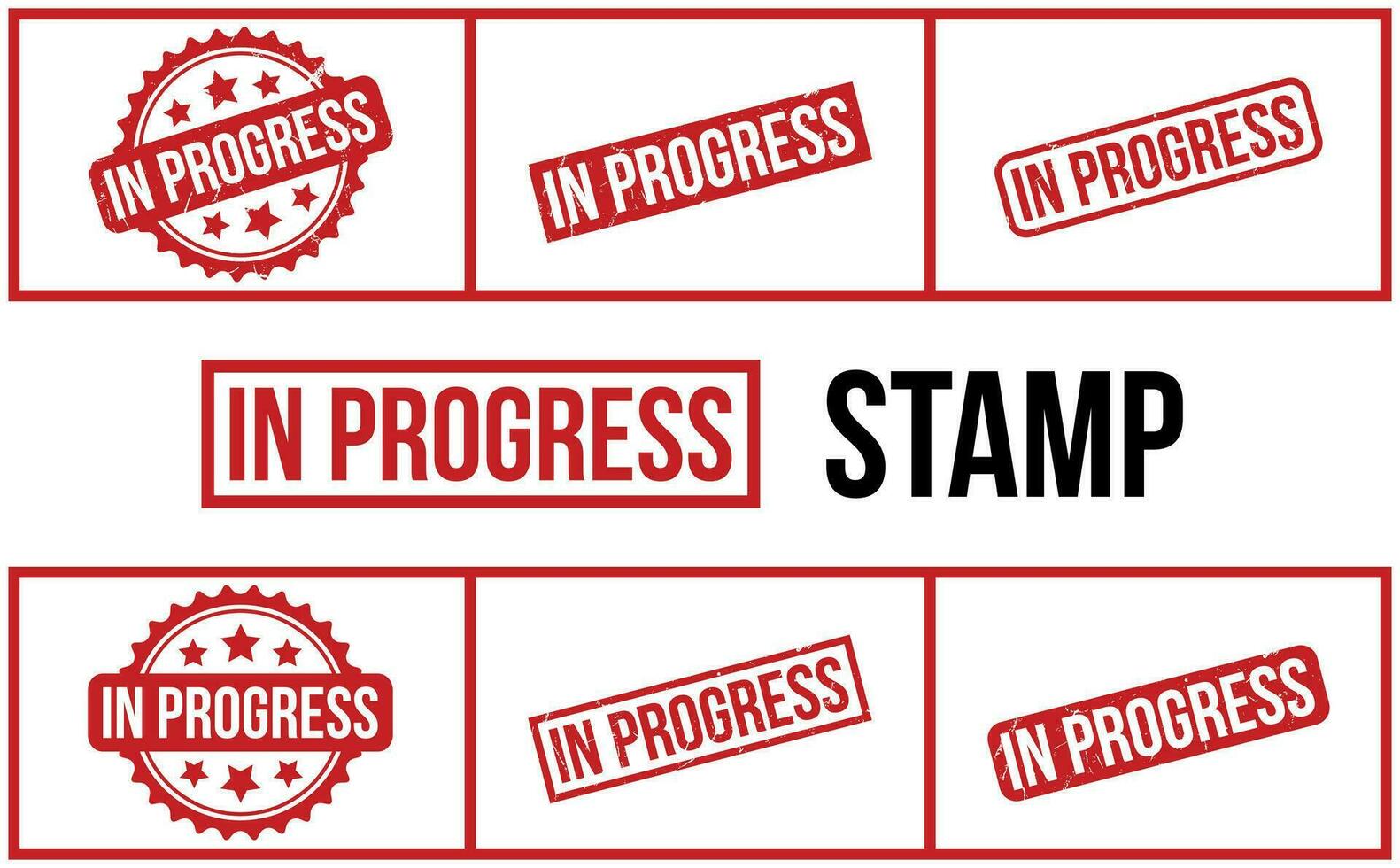 In Progress Rubber Stamp Set Vector