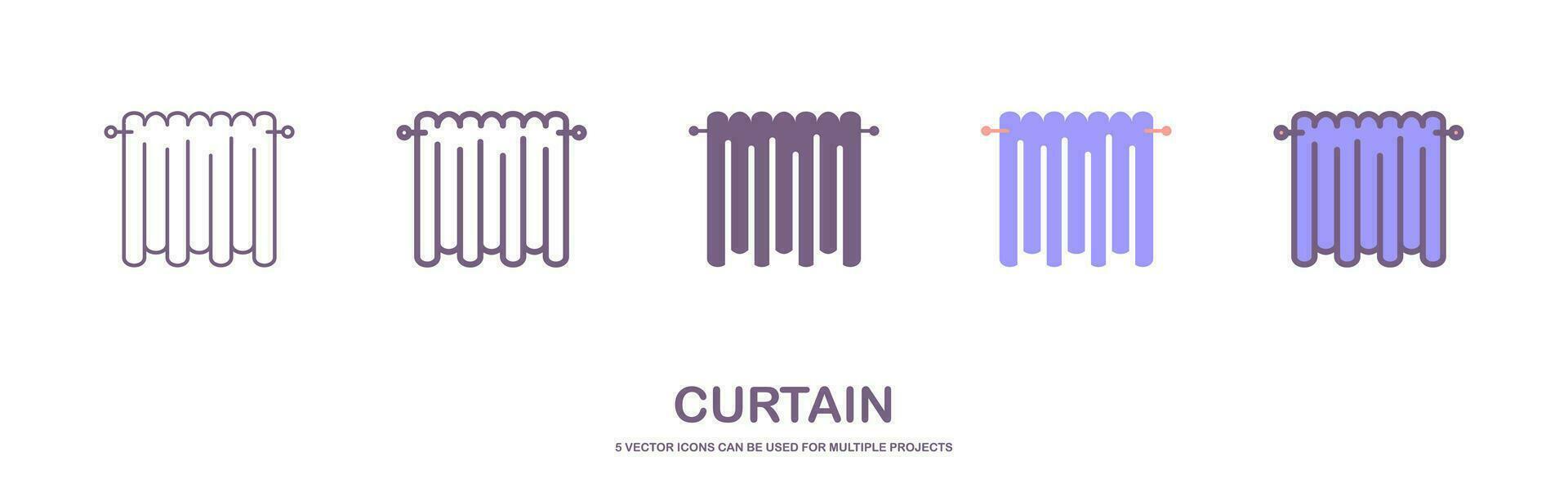 Curtains flat line icon. Bathroom curtain sign. drape vector icon illustration with 5 styles. Thin linear logo for interior store.