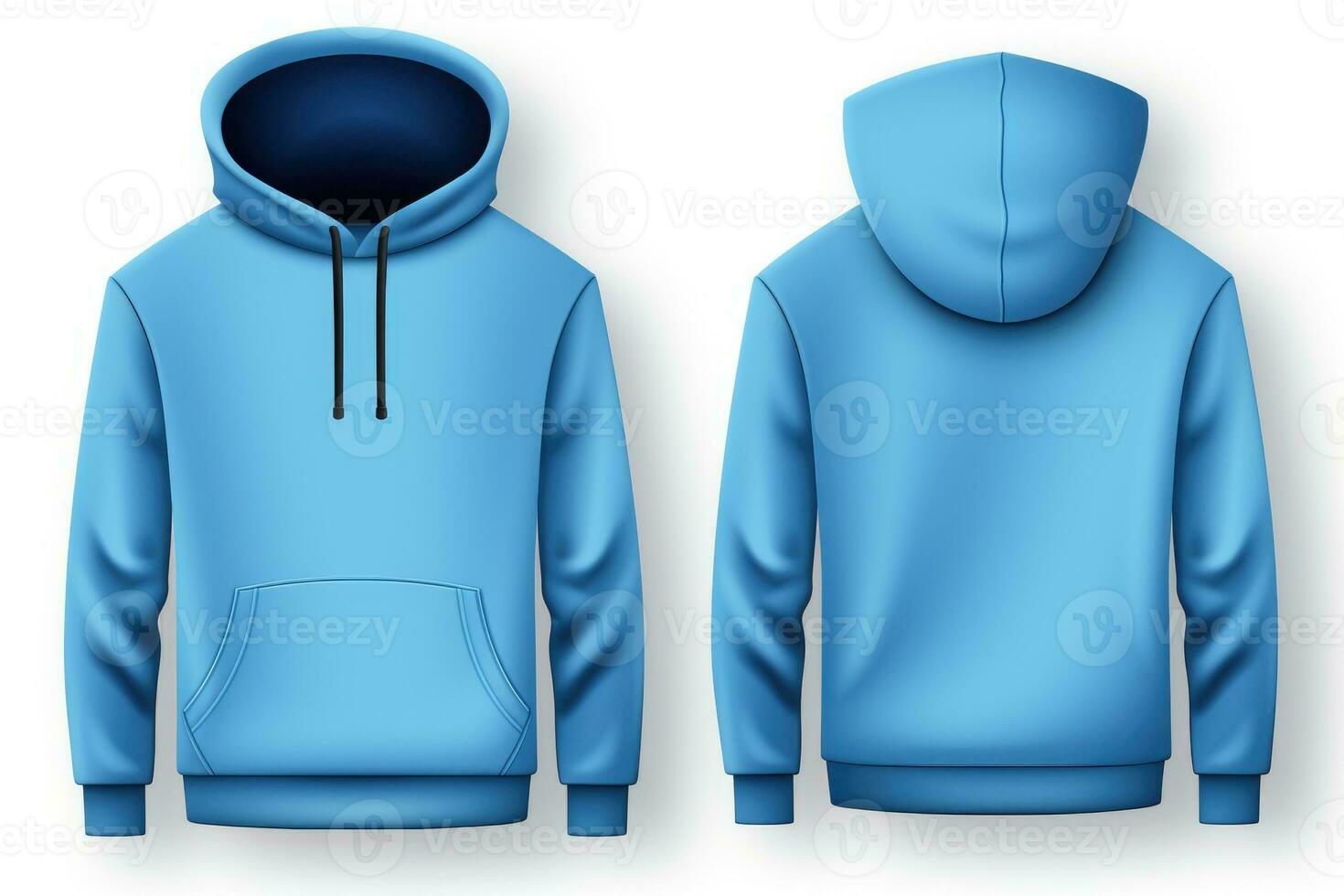 Front and Back of an Editable male blue hoodie. Generative AI photo