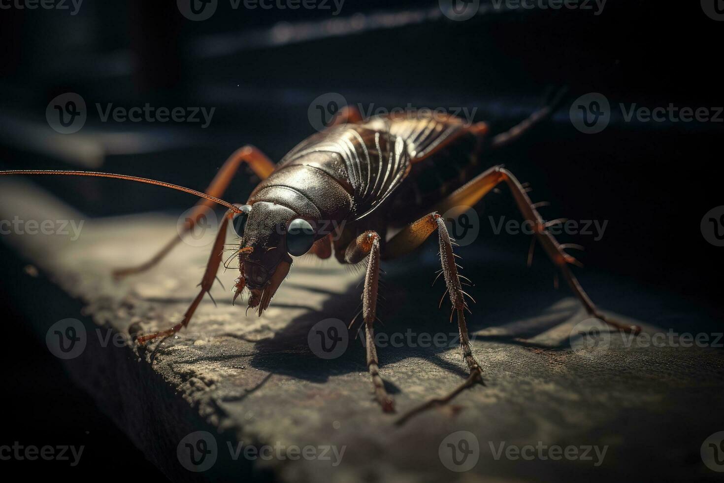 A close - up of a cockroach in urban alley. Generative AI photo