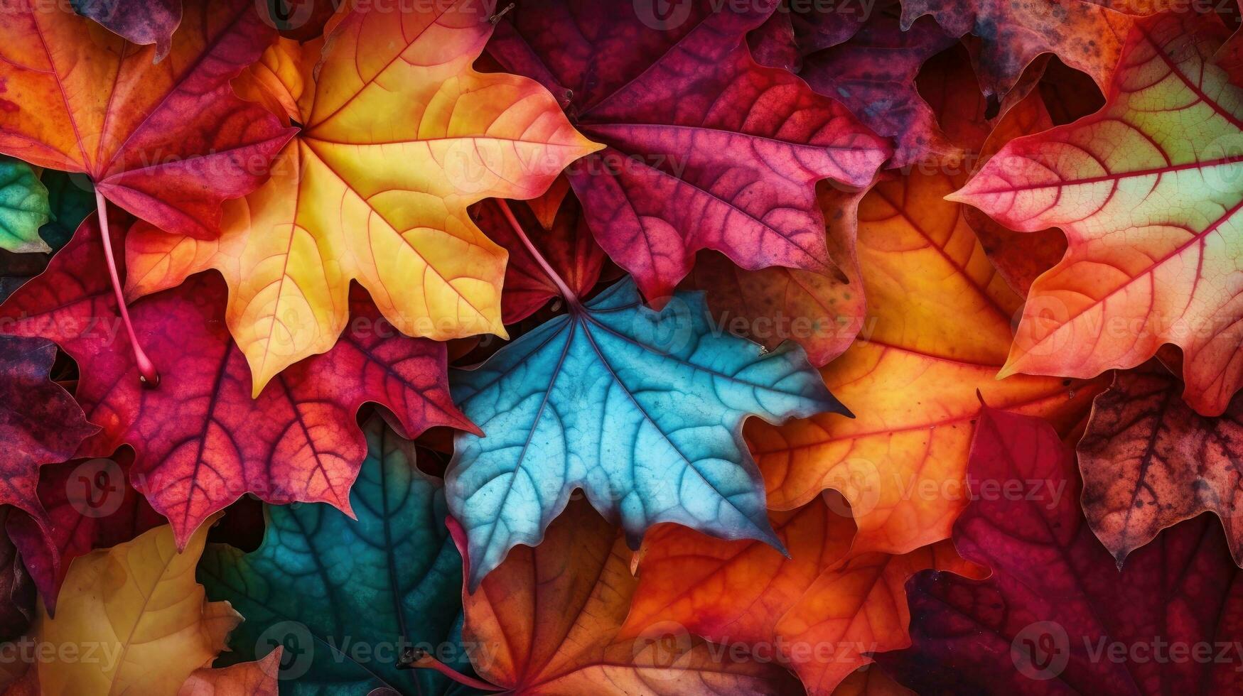 Background from colorful autumn maple leaves. Generative AI photo