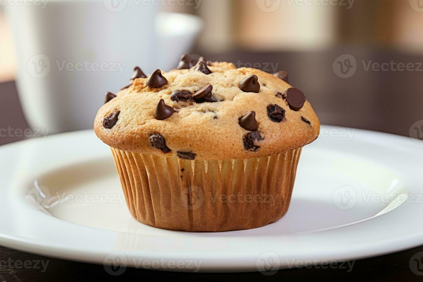 Chocolate chip muffins on plate. Generative AI photo