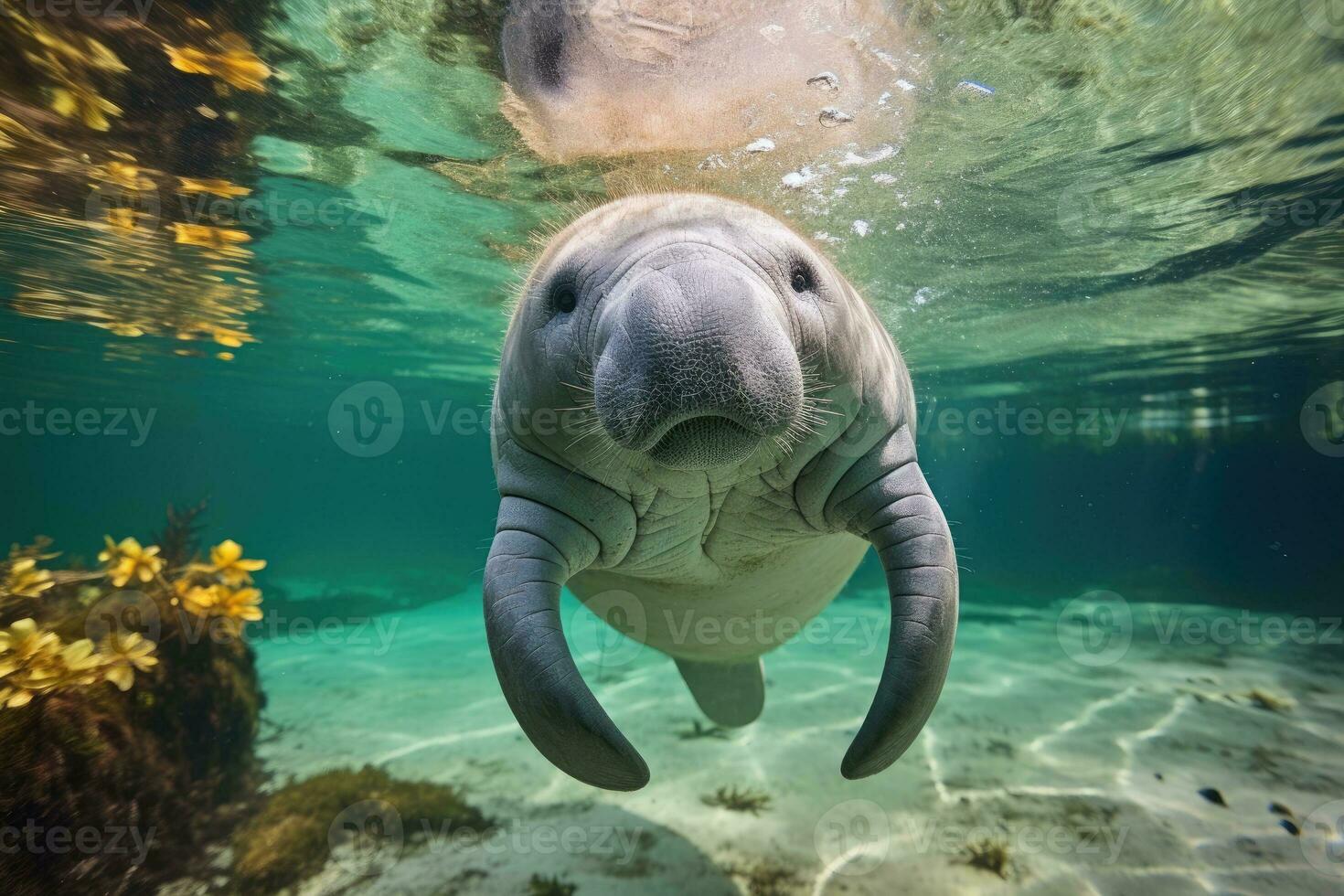 Florida manatee in clear water. Generative AI photo