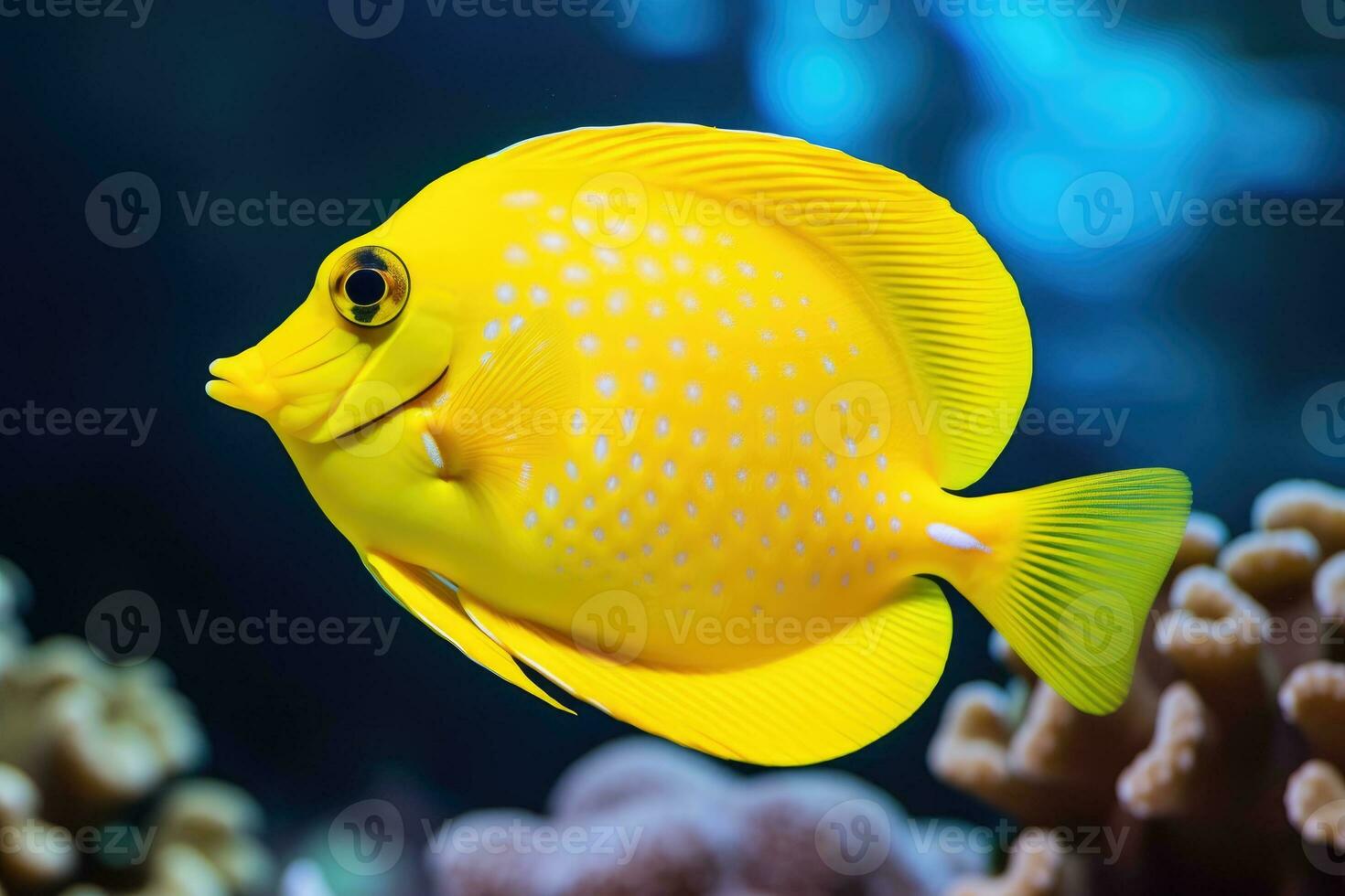 Yellow tang fish on coral reef. Generative AI photo