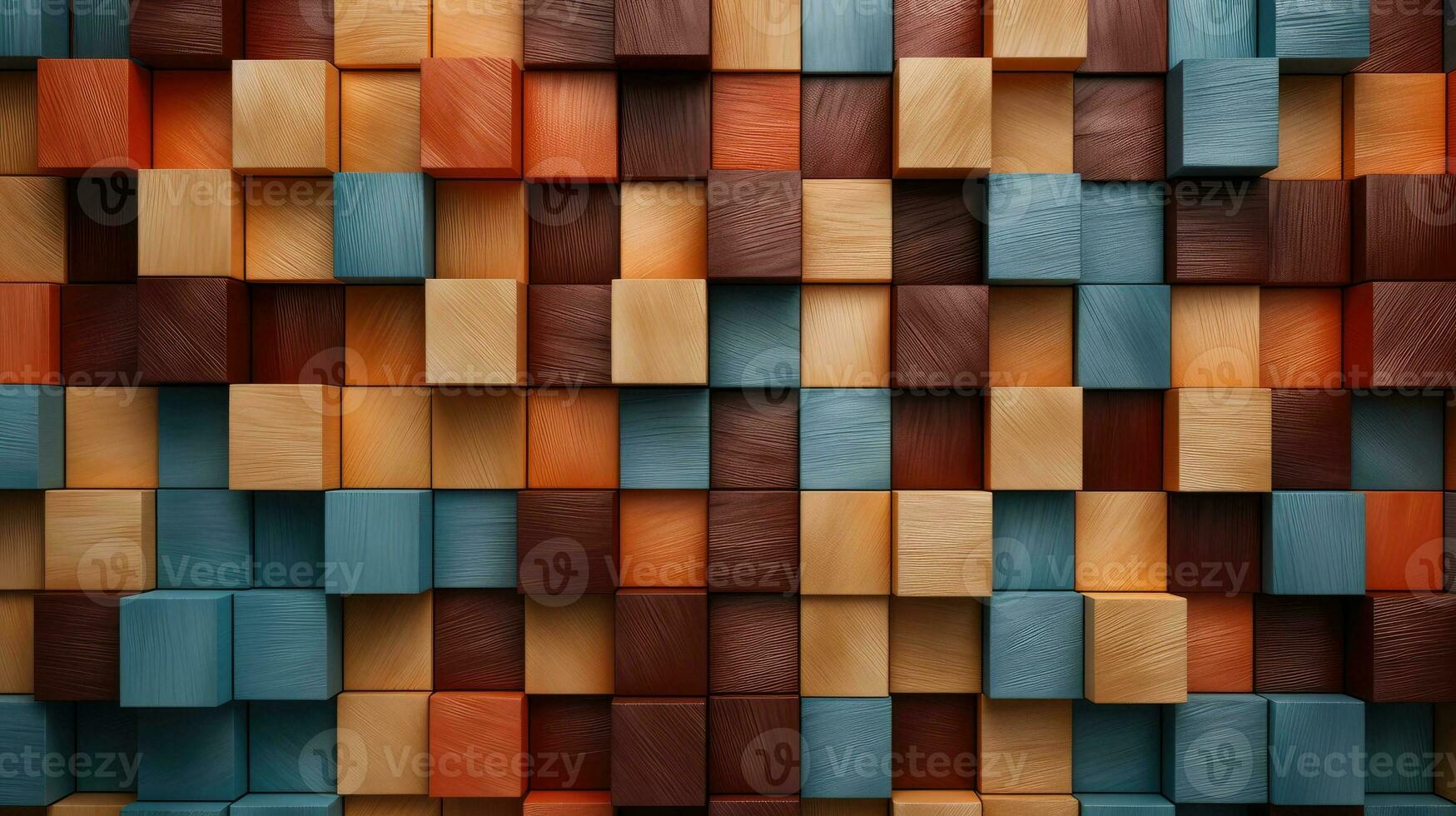 Abstract block stack wooden 3d cubes, colorful wood texture for backdrop. Generative AI photo