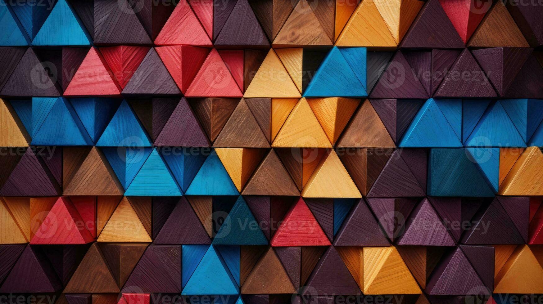 Abstract block stack wooden 3d triangles, colorful wood texture for background. Generative AI photo
