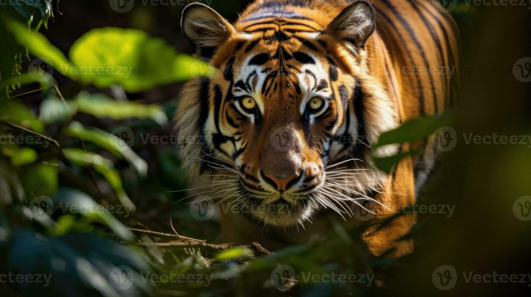 Portrait of Sumatran tiger in a jungle, Panthera tigris sumatrae. Generative AI photo