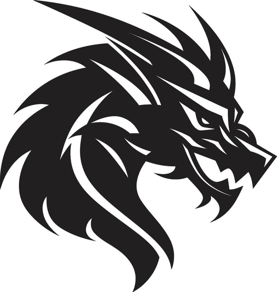 Mythical Power Monochrome Vector Charm of the Dragon Monstrous Glory Black Vector with Fiery Flair of the Dragon