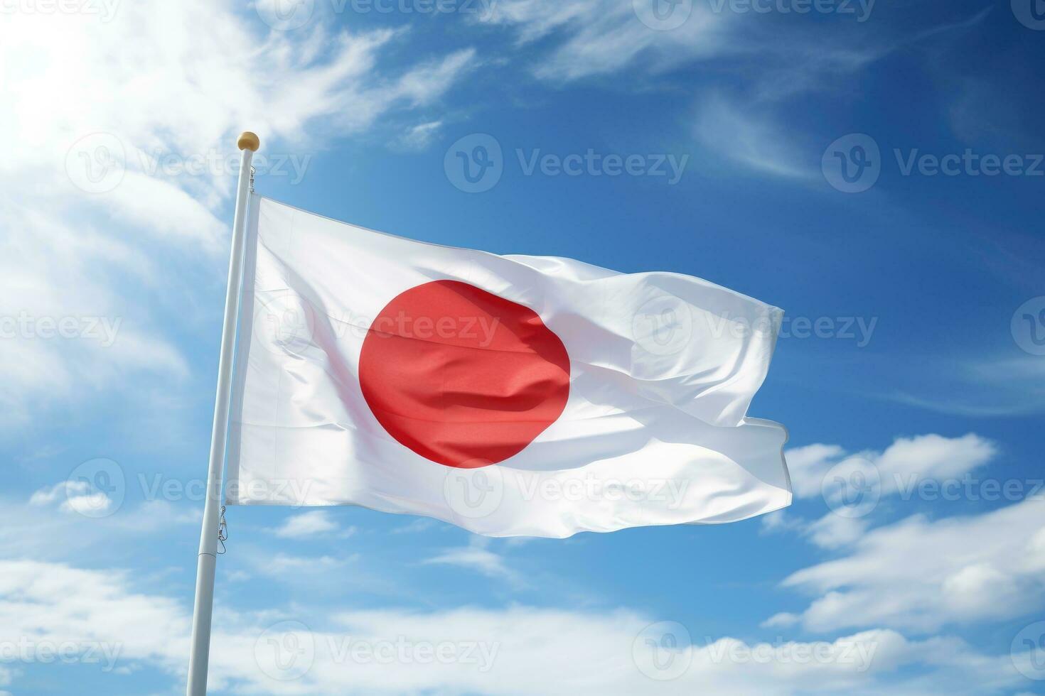 Japanese flag flying on a flagpole. Generative AI photo