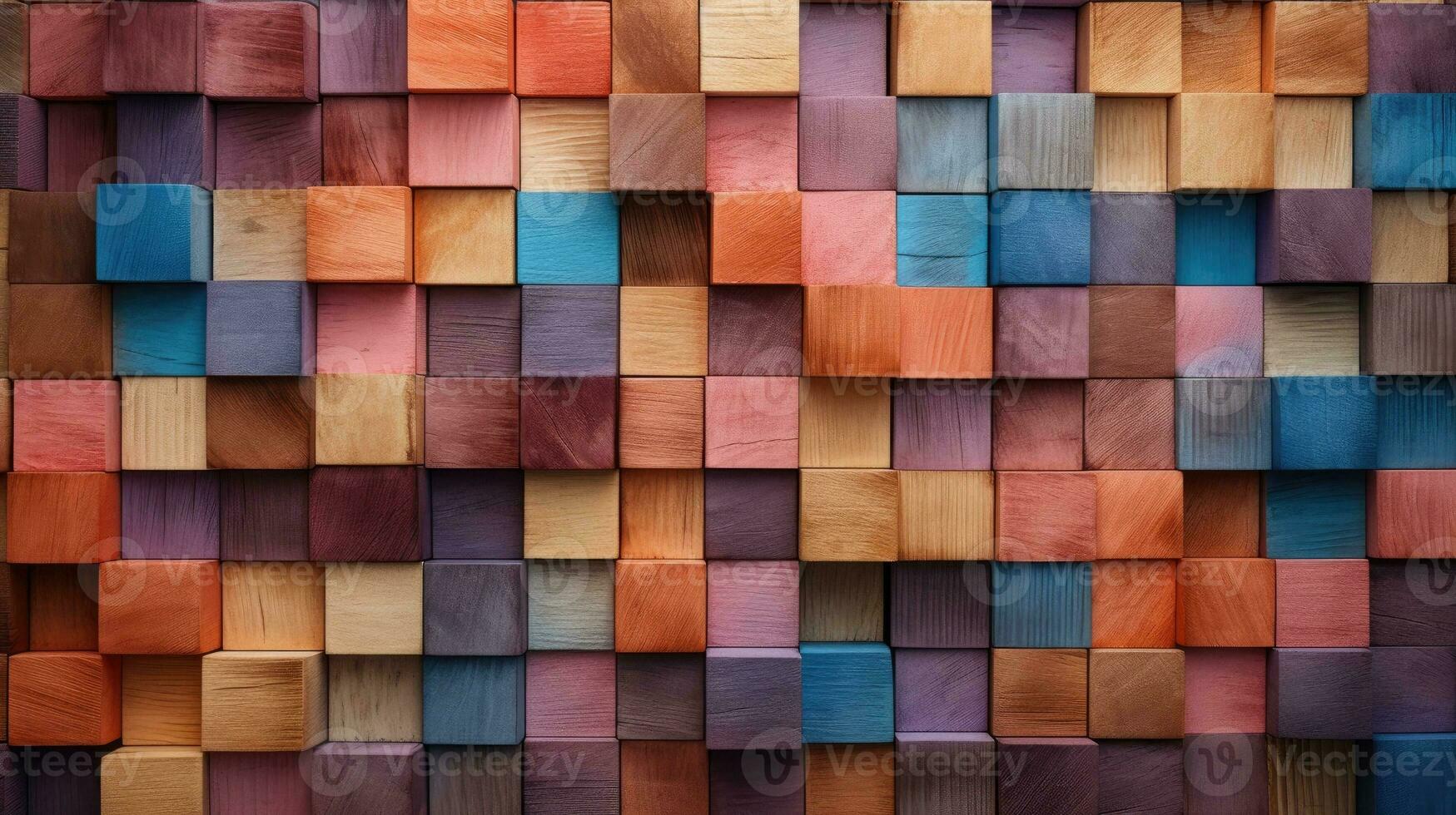 Abstract block stack wooden 3d cubes, colorful wood texture for backdrop. Generative AI photo
