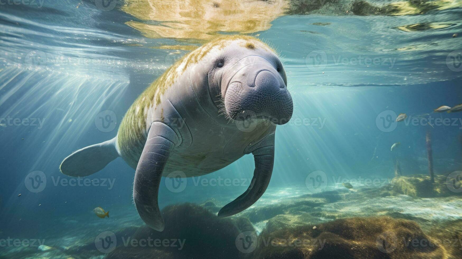 Florida manatee in clear water. Generative AI photo