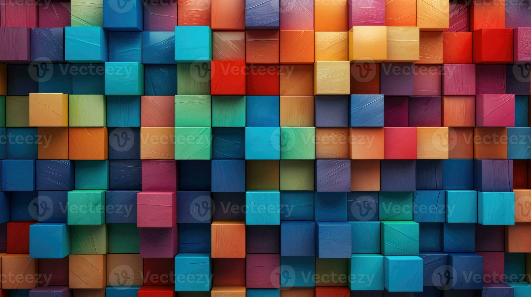 Abstract block stack wooden 3d cubes, colorful wood texture for backdrop. Generative AI photo