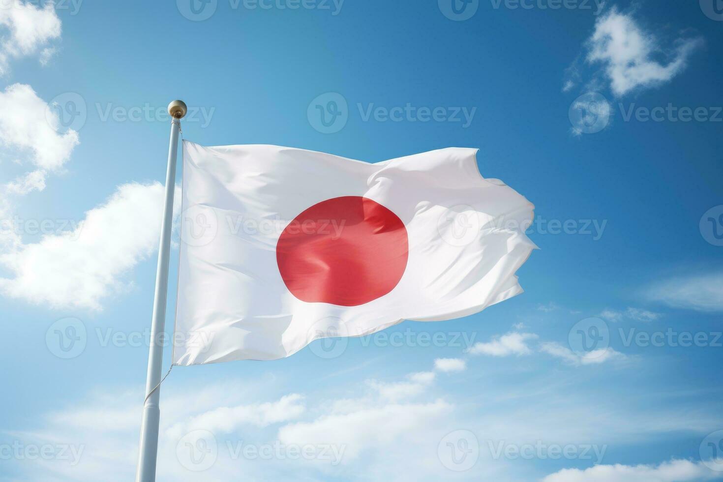 Japanese flag flying on a flagpole. Generative AI photo