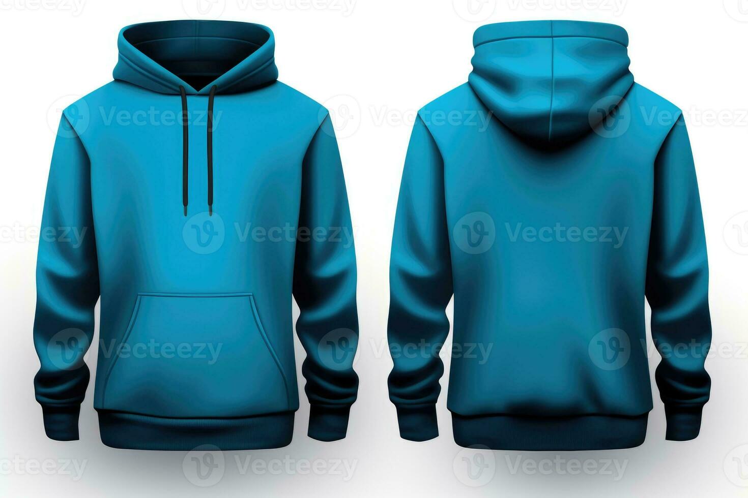 Front and Back of an Editable male blue hoodie. Generative AI photo