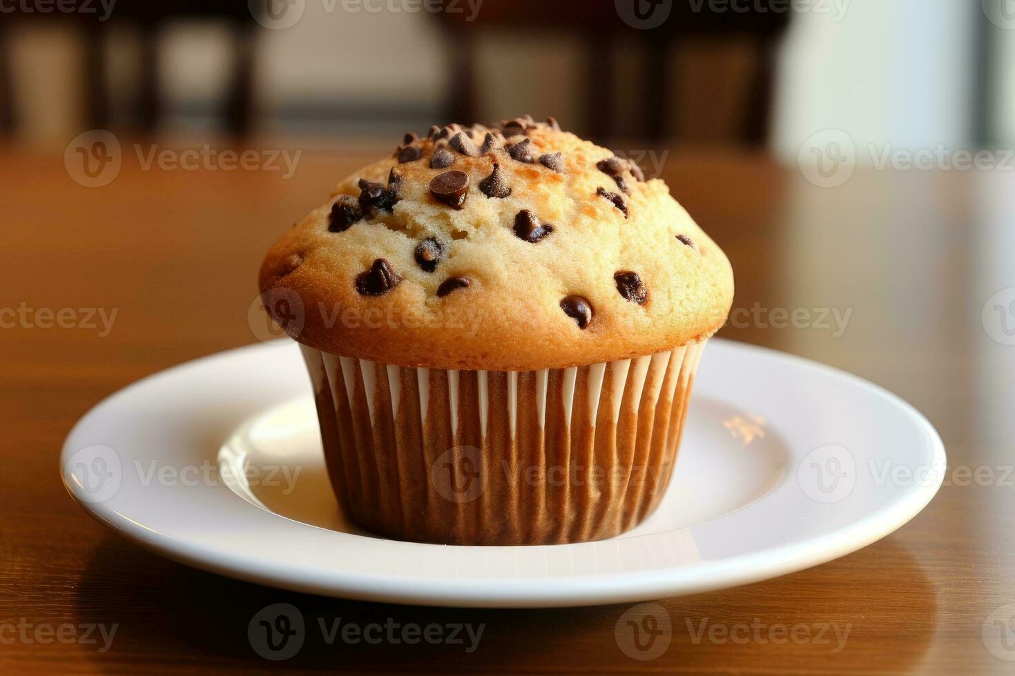 Chocolate chip muffins on plate. Generative AI photo