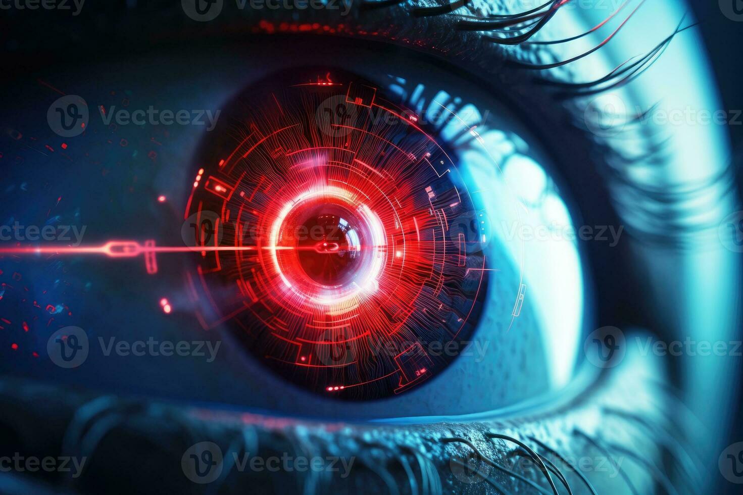 Close up of an eye and laser eye surgery concept. Generative AI photo