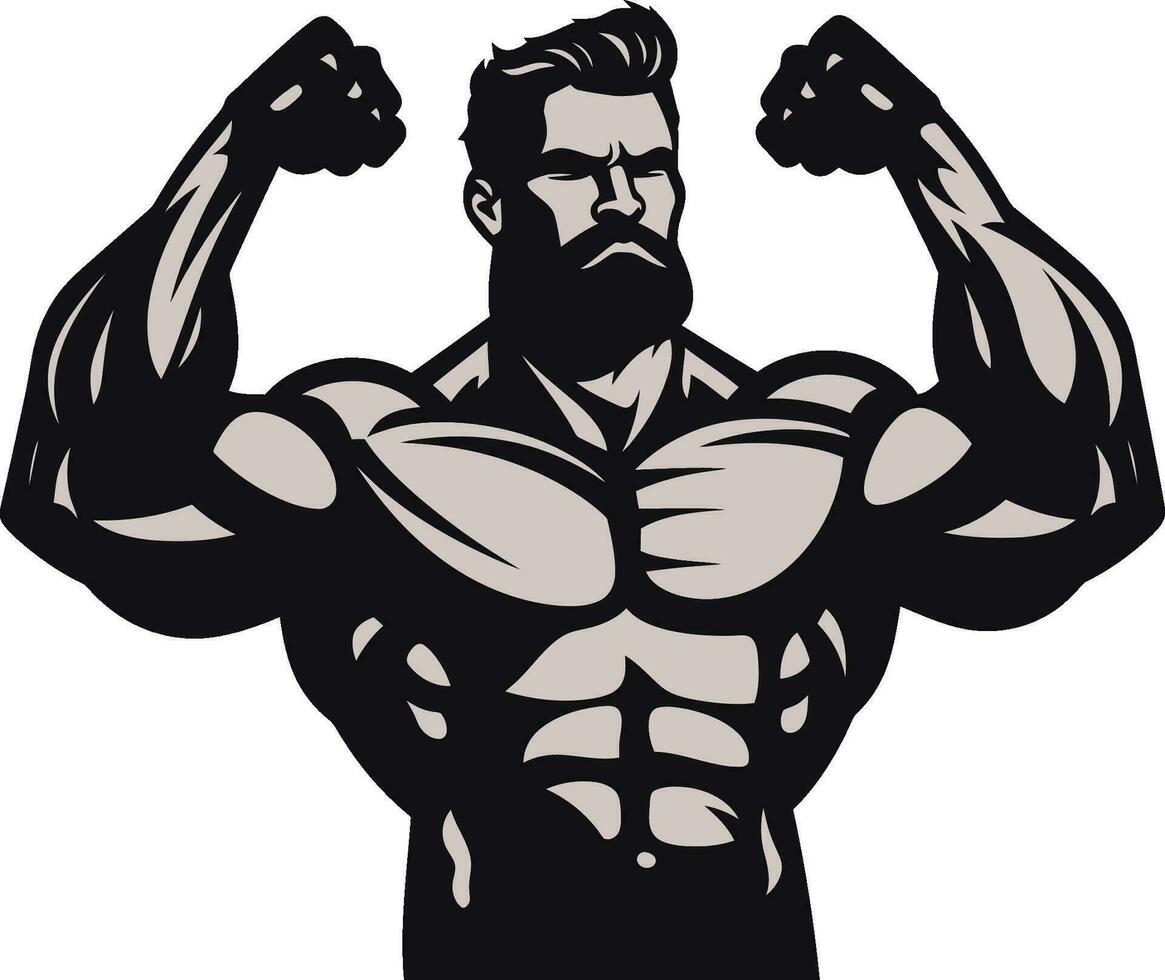 Mighty Muscles Monochrome Vector Showcase of Bodybuilders Power Iron Determination Black Vector Depiction of Flexing Dominance