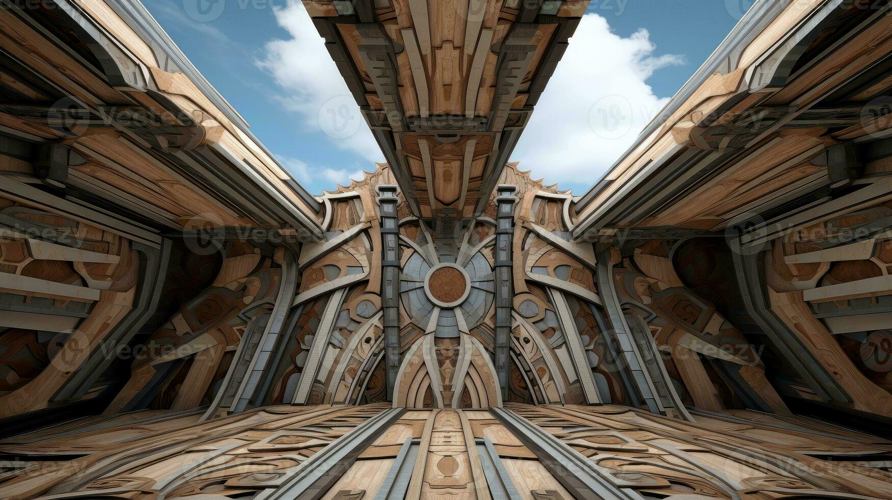 Wood marquetry wall parquet, abstract pattern background, Generative AI illustration photo