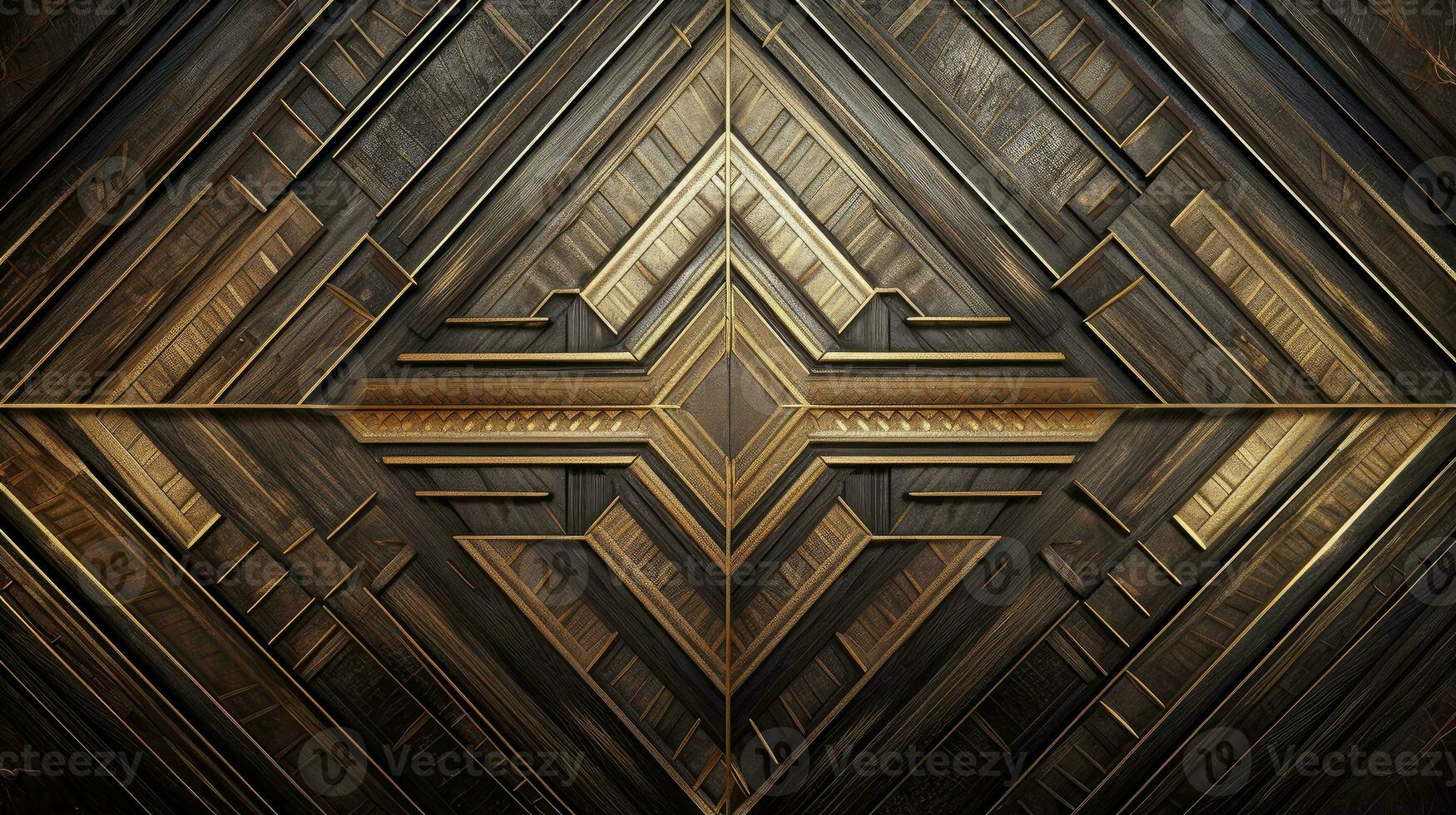 Wood marquetry wall parquet, abstract pattern background, Generative AI illustration photo