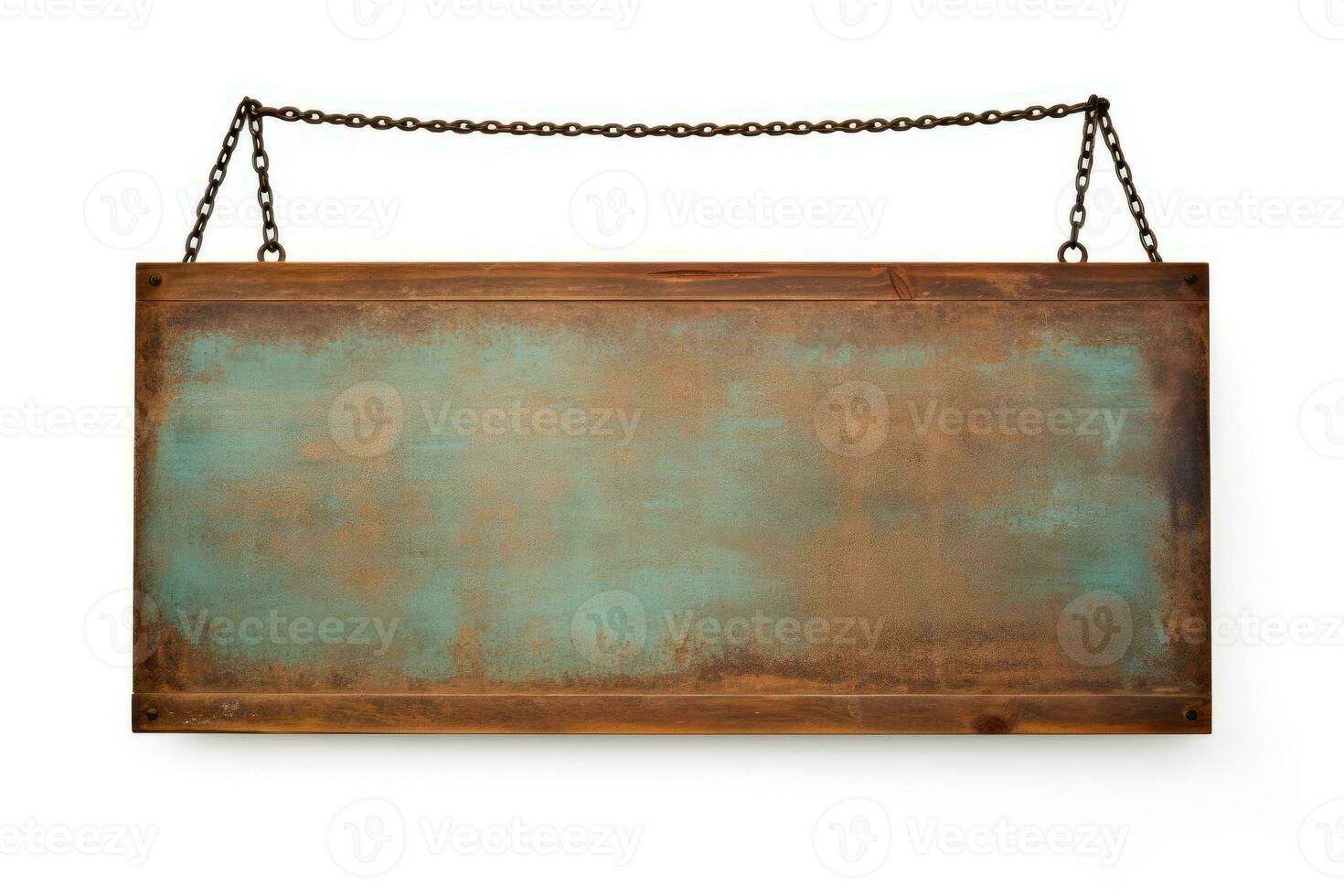 Old rusty tin sign hanging on a chain. AI Generative photo