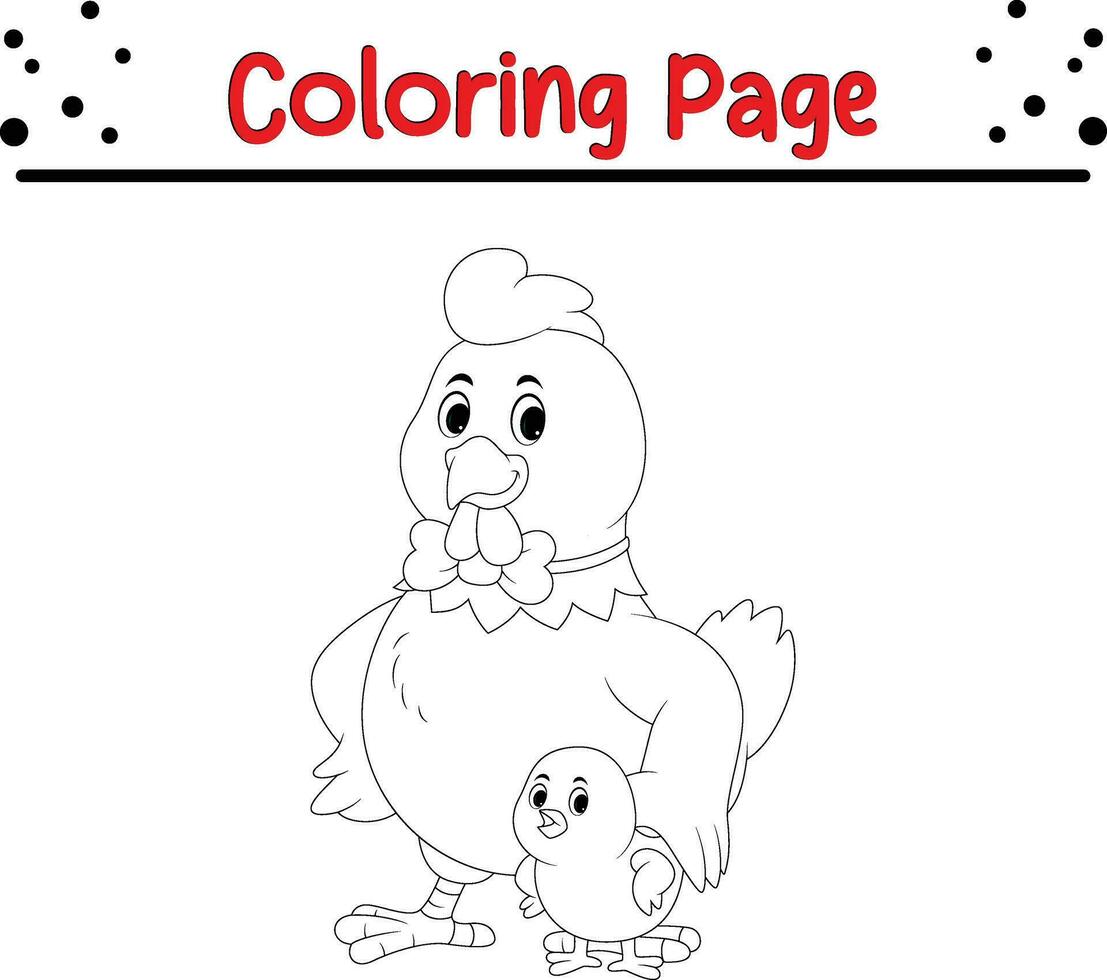 Cute hen bird coloring page vector