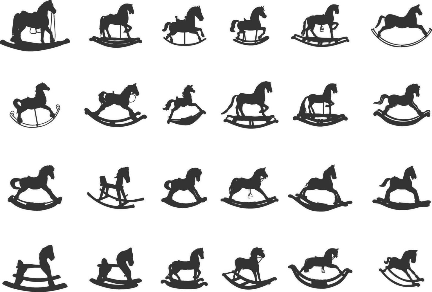 Rocking horse silhouette, Toy rocking horse silhouette, Rocking horse clip art, Rocking horse bundle vector