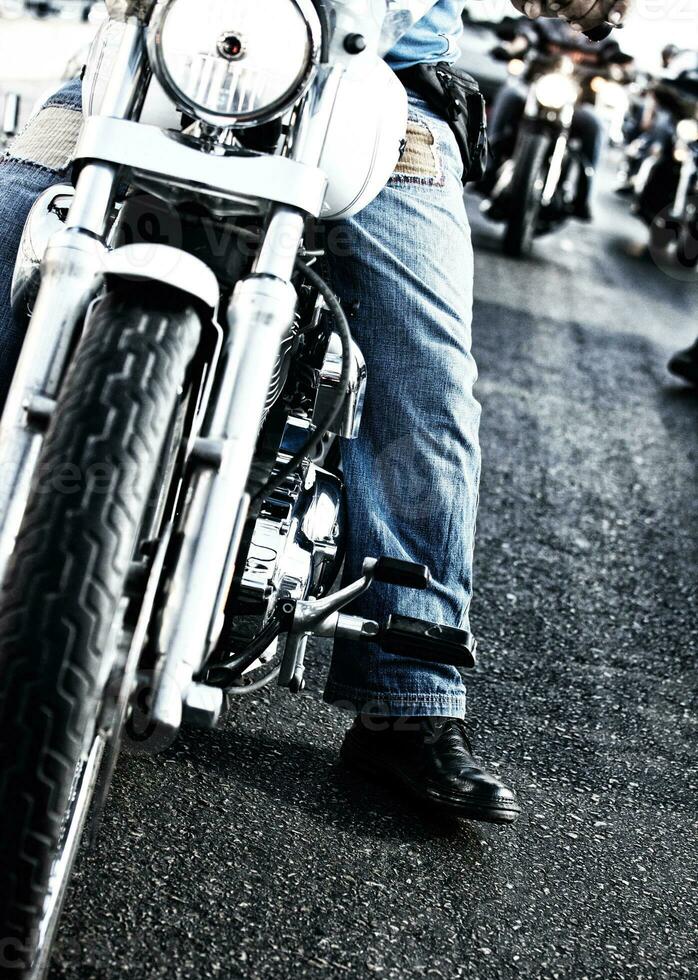 Bikers riding motorbikes photo