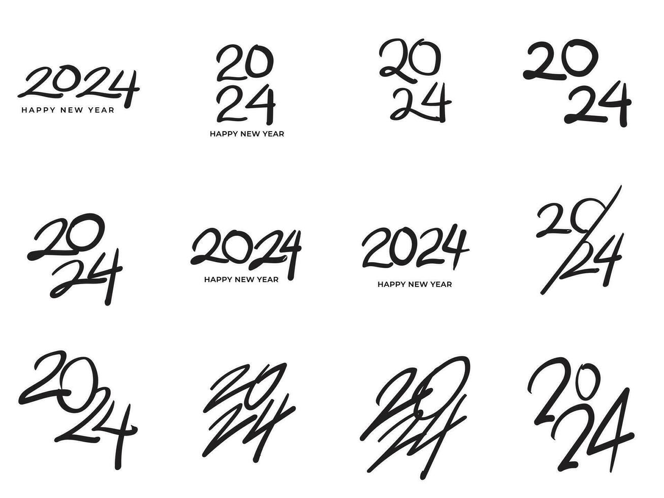 Set of 2024 number design template. Christmas symbols 2024 Happy New