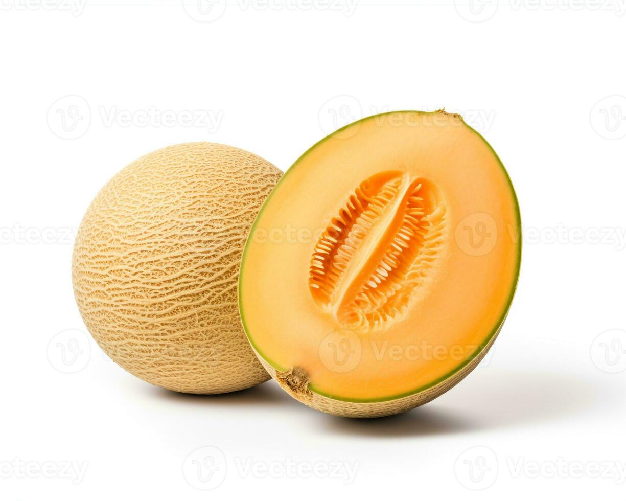 Photo of Cantaloupe isolated on white background. Generative AI