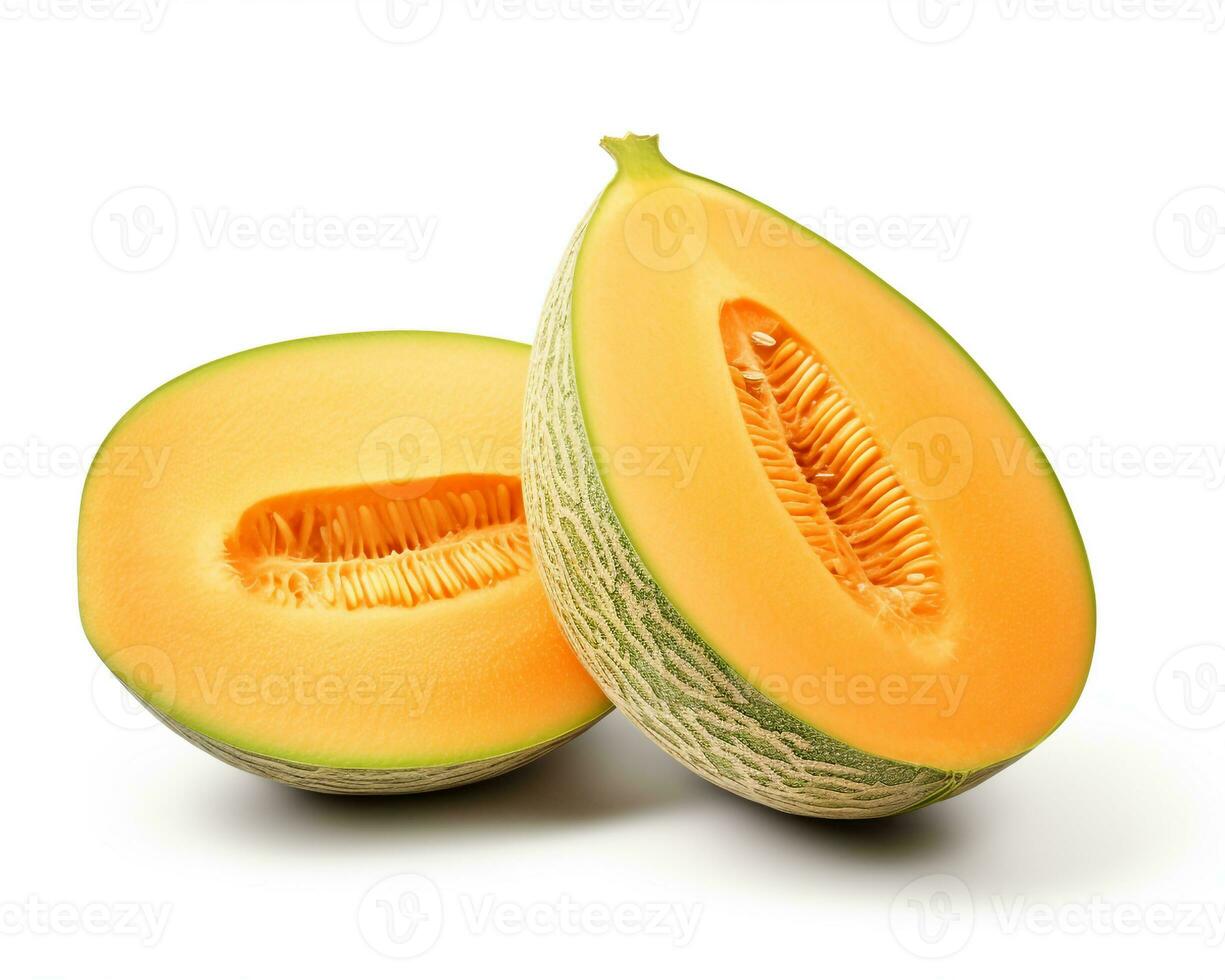 Photo of Cantaloupe isolated on white background. Generative AI