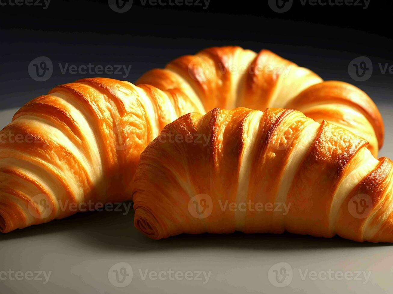 fresh croissant on a wooden table. Generative Ai photo