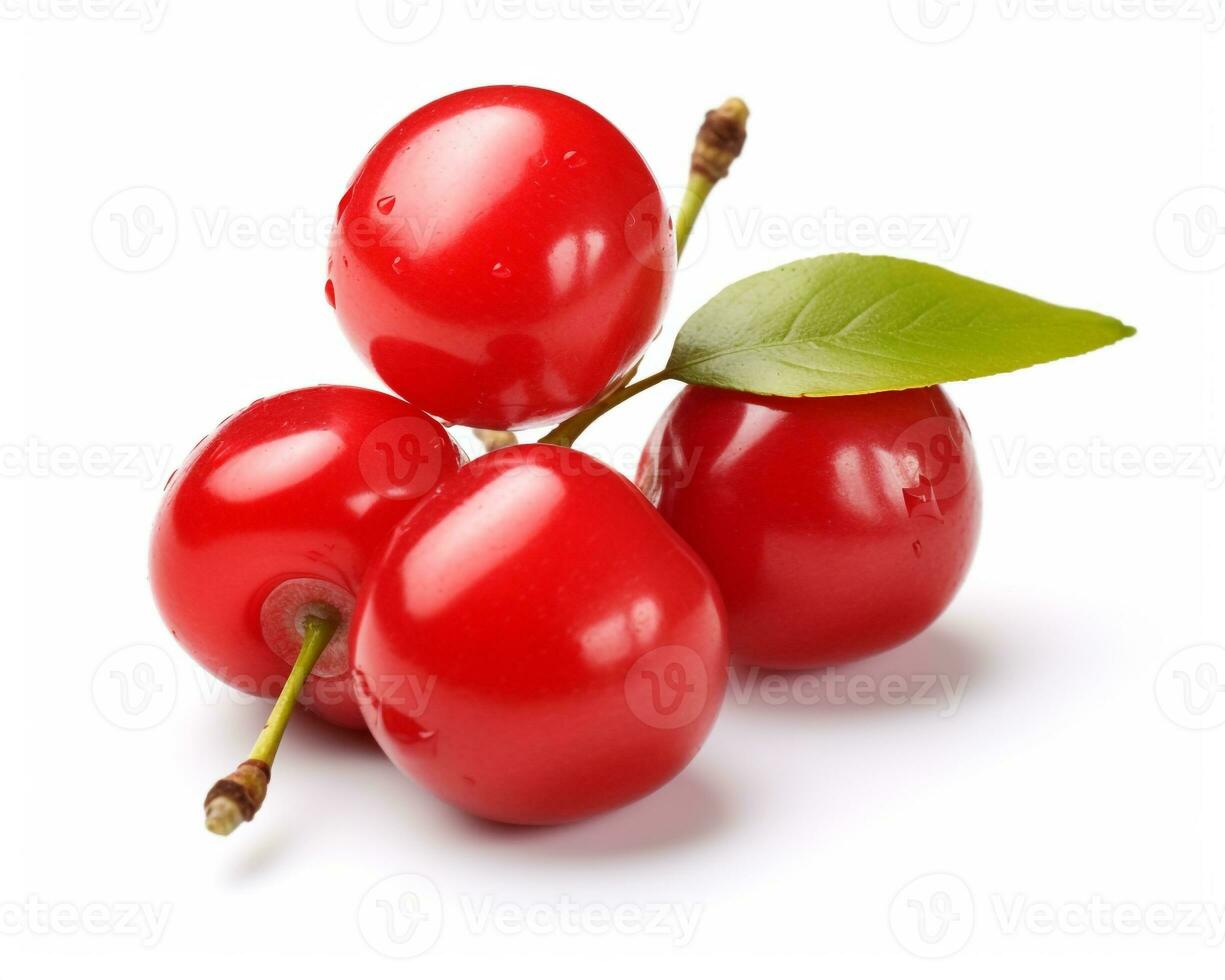 Photo of Barbados cherry isolated on white background. Generative AI