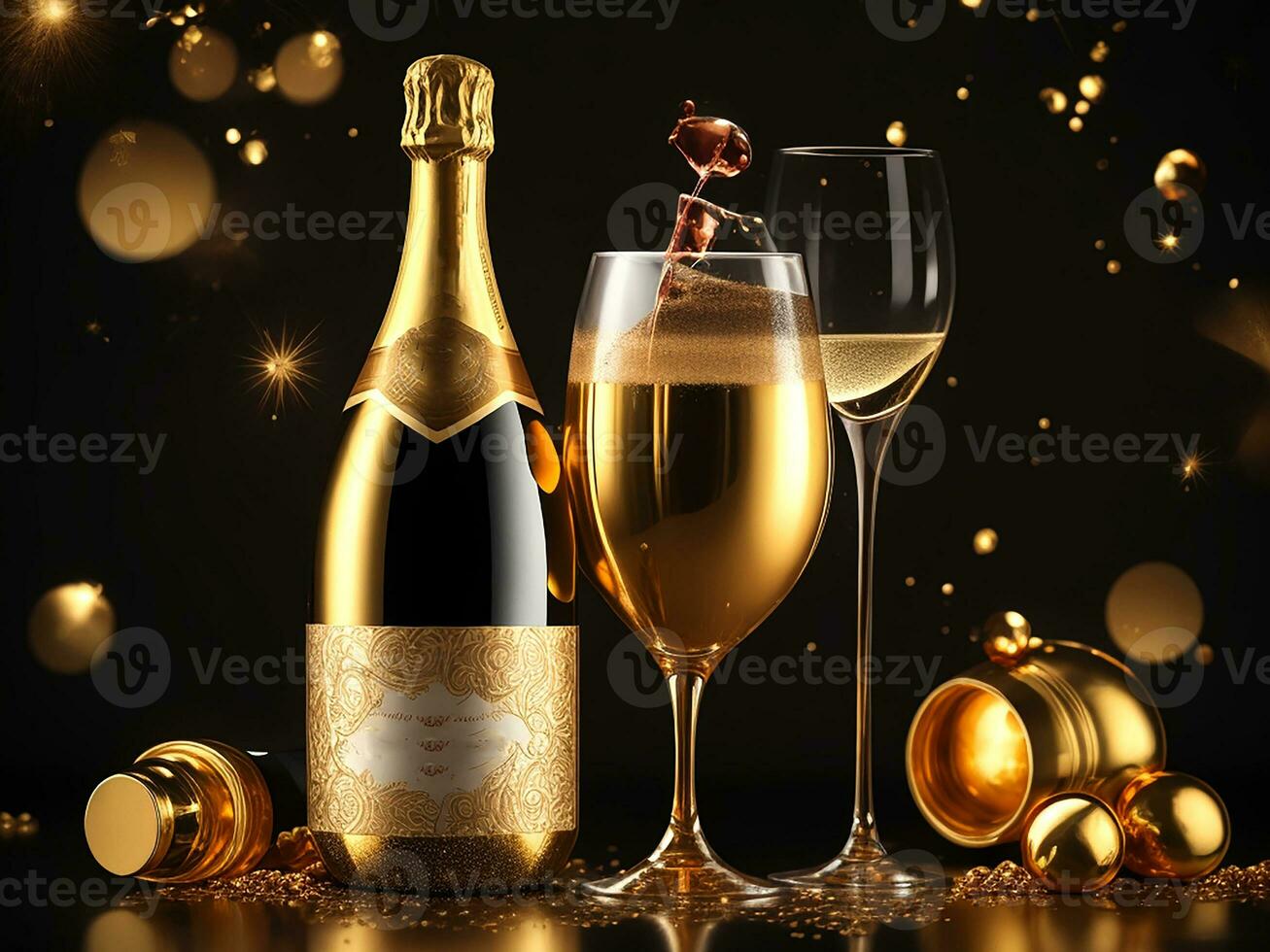Champagne Celebrated Golden Background. Generative Ai photo